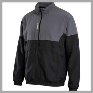 NWOT Reebok Jacket Mens Small Black Gray Full Zip Lightweight Sport Athletic
